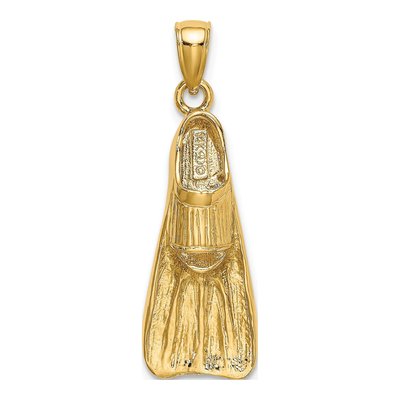 14K Yellow Gold 3D Scuba Flipper Pendant