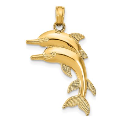 14K Yellow Gold Two Jumping Dolphins Charm