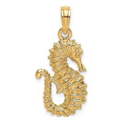 14K Yellow Gold Textured Seahorse Pendant