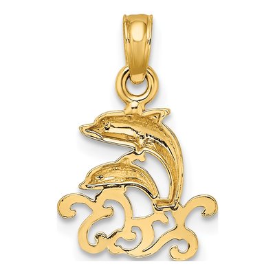 14K Yellow Gold Mini Dolphins Waves Charm – view 5
