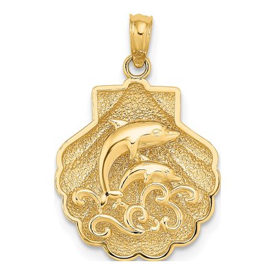 14K Yellow Gold Reversible Dolphins Shell Charm