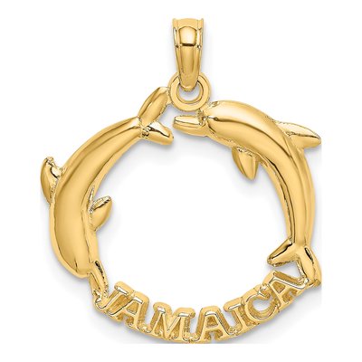 14K Yellow Gold Jamaica Dolphins Pendant