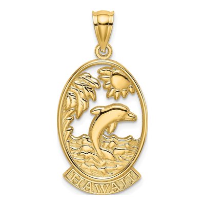 14K Yellow Gold Hawaii Dolphin Sunset Charm
