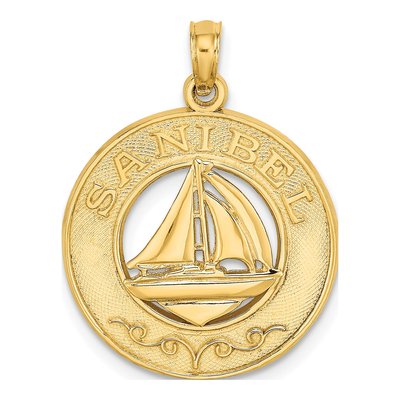 14K Yellow Gold Sanibel Sailboat Circle Charm