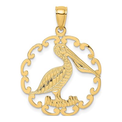 14K Yellow Gold Pelican Circle Pendant
