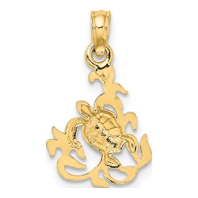 14K Yellow Gold Textured Sea Turtle Charm – view 5
