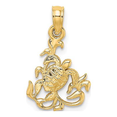 14K Yellow Gold Textured Sea Turtle Charm