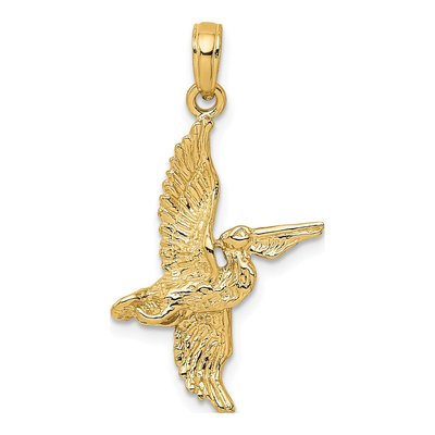 14K Yellow Gold 3D Pelican Pendant