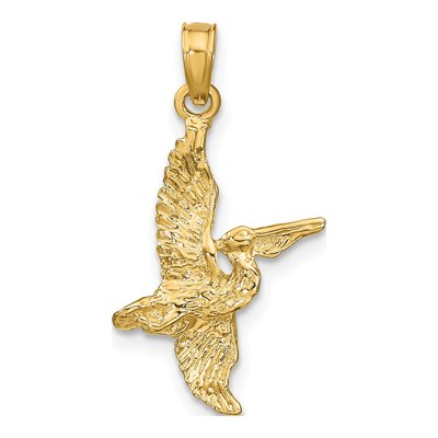 14K Yellow Gold 3D Pelican Flying Charm