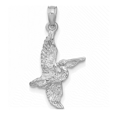 14K White Gold 3-D Pelican Flying Charm