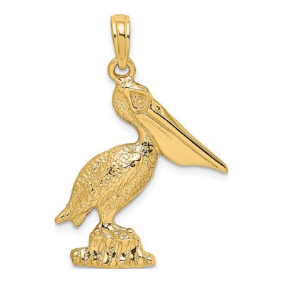14K Yellow Gold Standing Pelican Pendant