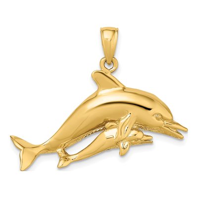 14K Yellow Gold Two Swimming Dolphins Charm