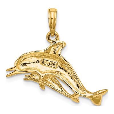 14K Yellow Gold Double Dolphins Pendant – view 5
