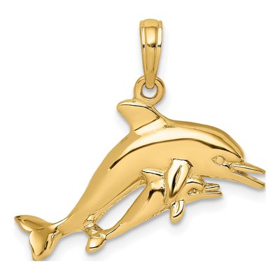 14K Yellow Gold Double Dolphins Pendant