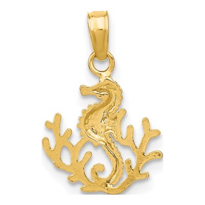 14K Yellow Gold Textured Seahorse Pendant – view 5
