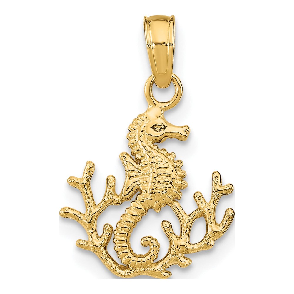14K Yellow Gold Textured Seahorse Pendant