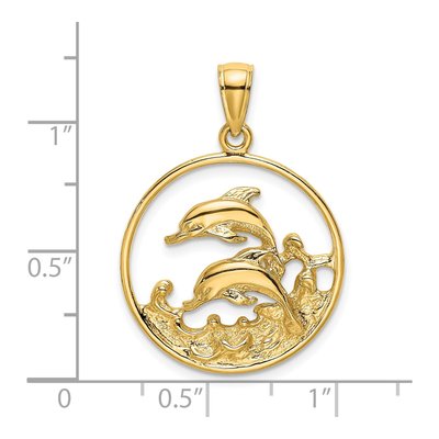 14K Yellow Gold Double Dolphins Circle Charm – view 4