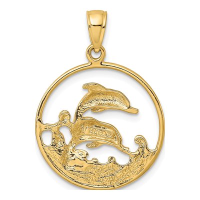 14K Yellow Gold Double Dolphins Circle Charm – view 5