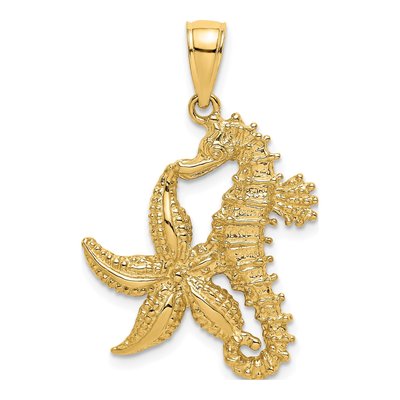 14K Yellow Gold Starfish Seahorse Charm