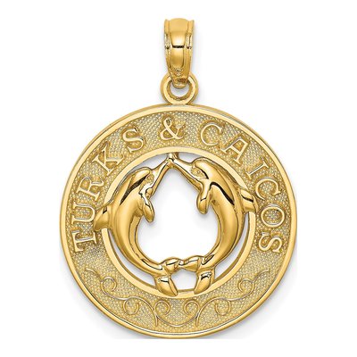 14K Yellow Gold Turks Caicos Dolphins Charm