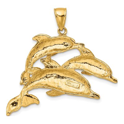 14K Yellow Gold 2-D Three Dolphins Charm – view 5