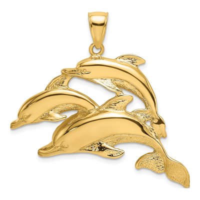 14K Yellow Gold 2-D Three Dolphins Charm