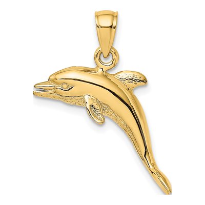 14K Yellow Gold Jumping Dolphin Charm