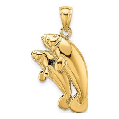 14K Yellow Gold Two Manatees Pendant