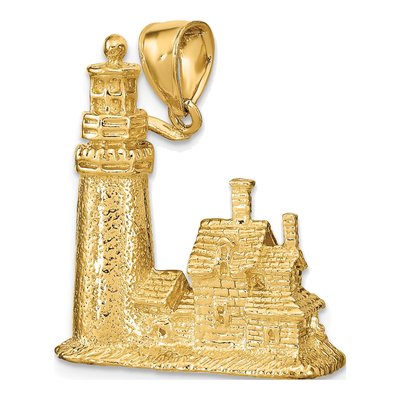14K Yellow Gold 3-D Cape Cod Lighthouse Pendant – view 6