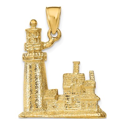 14K Yellow Gold 3-D Cape Cod Lighthouse Pendant