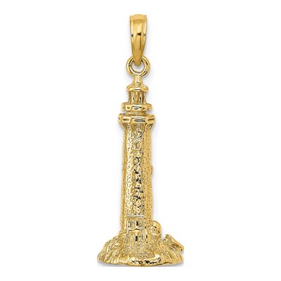 14K Yellow Gold 3D Fenwick Island Lighthouse Charm