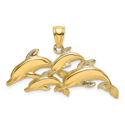 14K Yellow Gold Four Dolphins Pendant