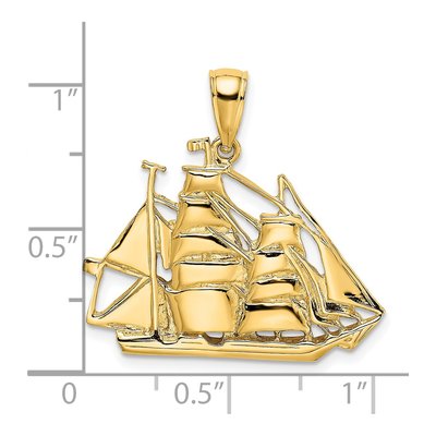 14K Yellow Gold Sailing Ship Pendant – view 4