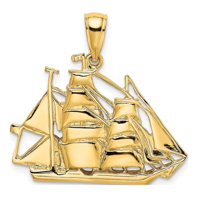 14K Yellow Gold Sailing Ship Pendant