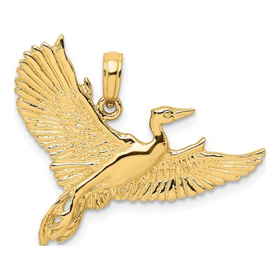 14K Yellow Gold Flying Heron Bird Charm