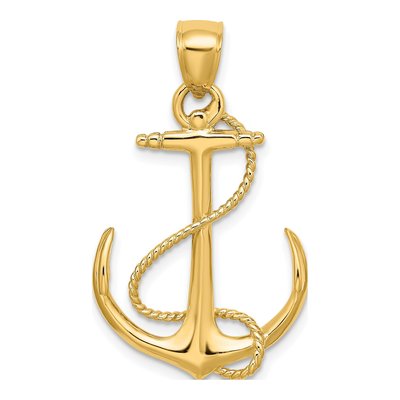 14K Yellow Gold 3D Anchor Charm