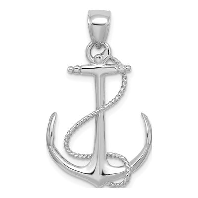 14K White Gold 3D Anchor Pendant
