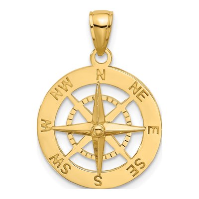 14K Yellow Gold Nautical Compass Pendant
