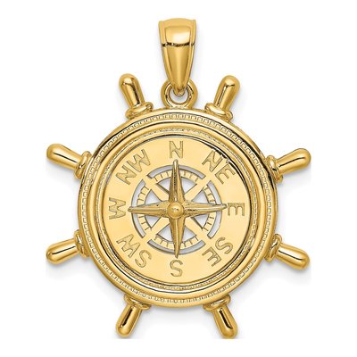 14K Yellow Gold Ships Wheel Compass Charm