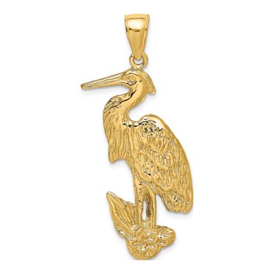 14K Yellow Gold Textured Egret Bird Charm
