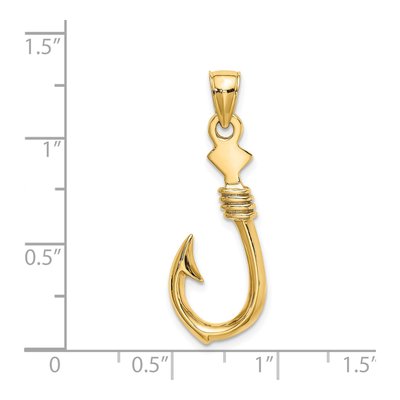 14K Yellow Gold 3D Fish Hook Pendant – view 4