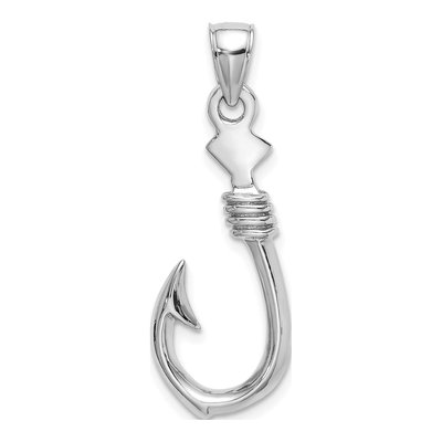 14K White Gold 3D Fish Hook Rope Charm