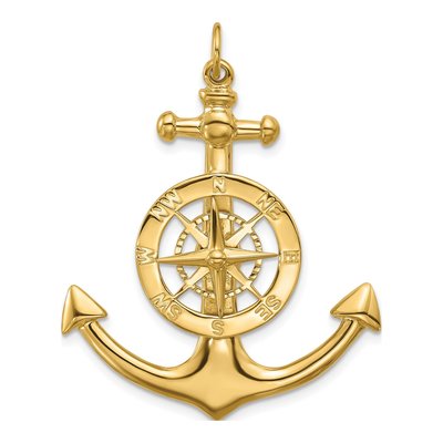 14K Yellow Gold Large Anchor Compass Charm
