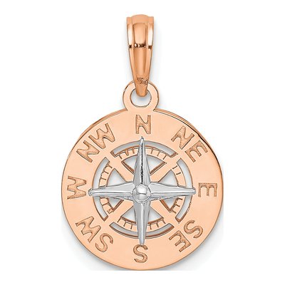 14K Two-Tone Gold Mini Nautical Compass Pendant
