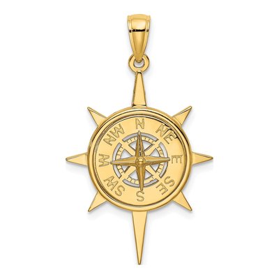 14K Yellow Gold Star Frame Nautical Compass Charm