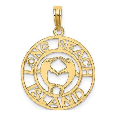 14K Yellow Gold Long Beach Island Dolphins Charm