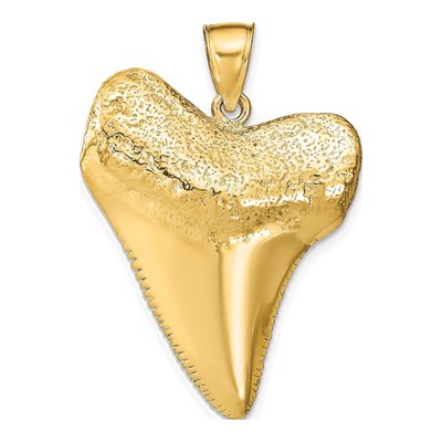 14K Yellow Gold Large 3-D Shark Tooth Pendant