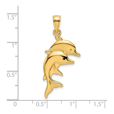 14K Yellow Gold Double Dolphins Pendant – view 4