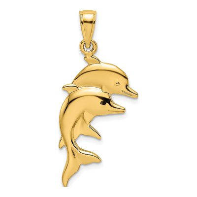 14K Yellow Gold Double Dolphins Pendant