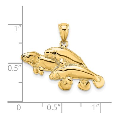 14K Yellow Gold Three Manatees Pendant – view 4